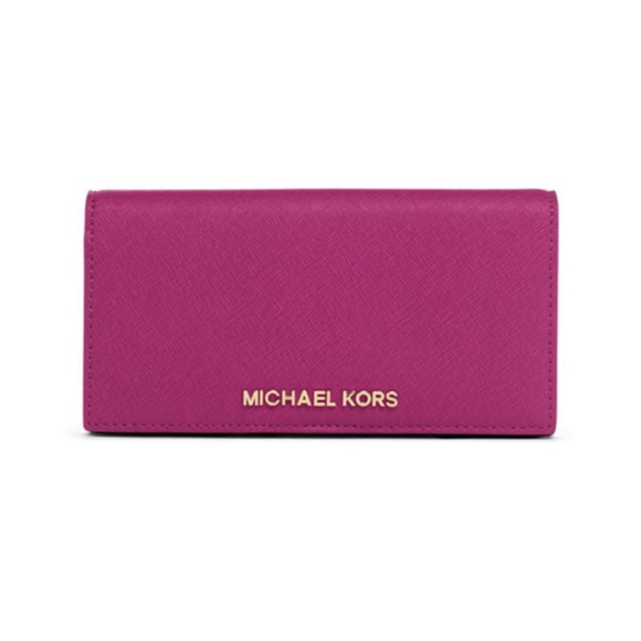 NEW Michael Kors Jet Set Fuchsia Slim Long Wallet - Picture 2 of 8